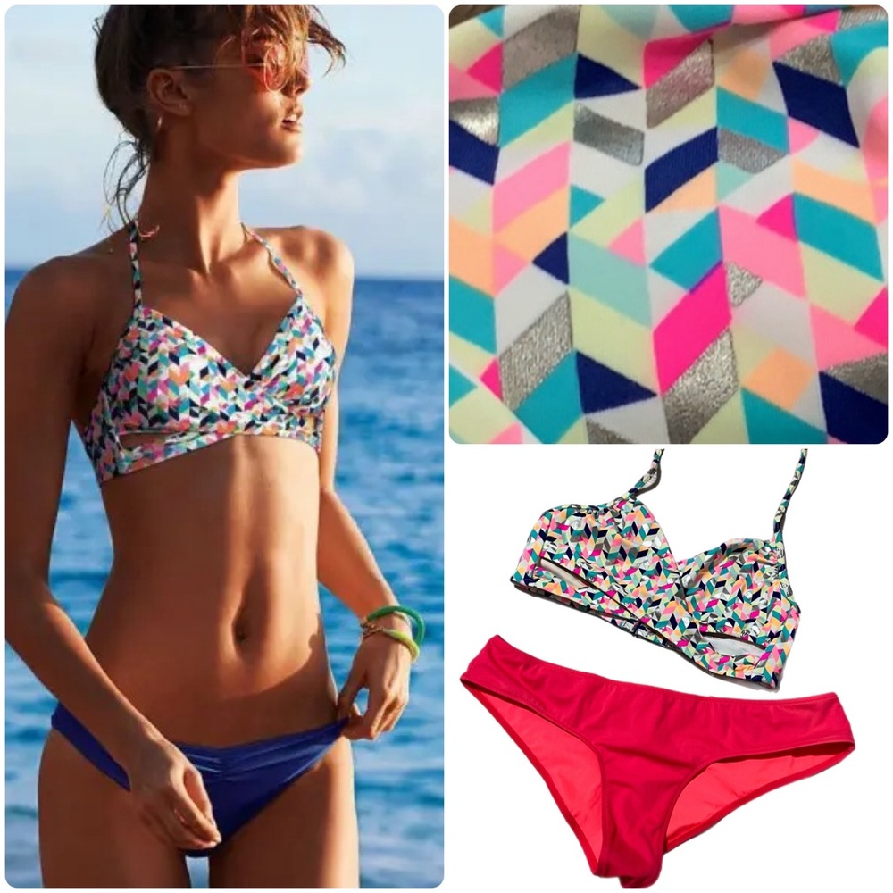 Victoria's Secret Pink Bikini Swimsuit Set Swim strappy top scrunch‎ bottom Med